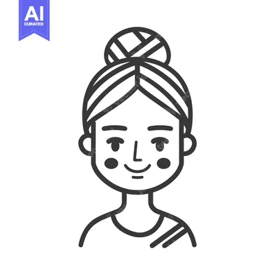Aset desain premium: Simple illustration depicts a smiling person with a hair bun