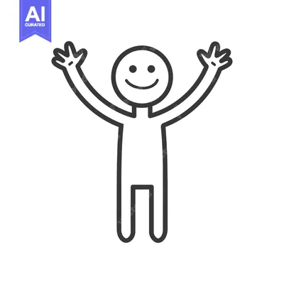 Aset desain premium: A simple drawing of a person with raised arms smiling