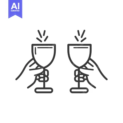 Aset premium populer: Two hands toasting with stemmed wine glasses depicted simply