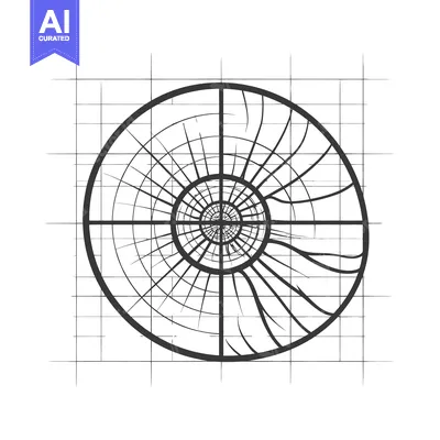 Aset desain premium: Abstract Nautilus Shell Design with Grid Background, Black and White I