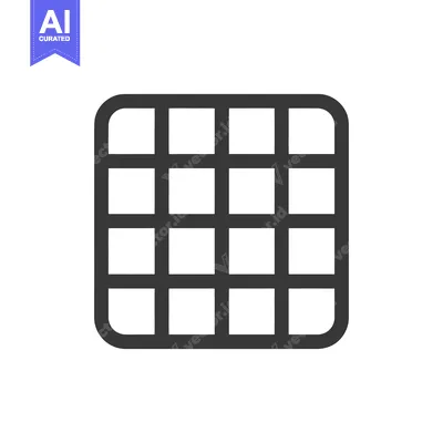 Clean Grid Icon with Rounded Corners and Bold Lines on White Backgroun