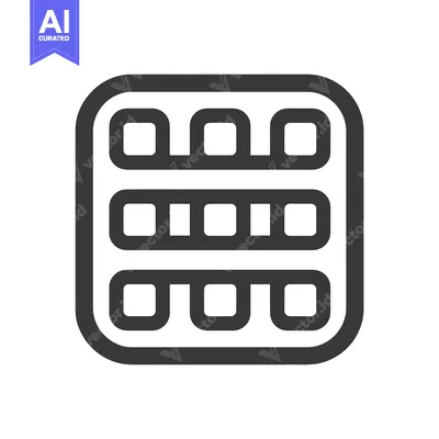 Aset premium populer: Abstract Grid Icon: Rounded Square with Three Rows of Connected Rectan