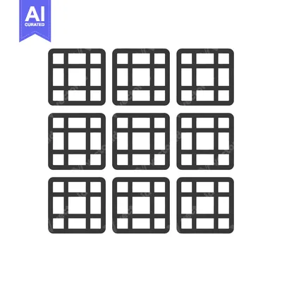 Nine Rounded Square Grid Icon, Dark Gray on White Background, Simple D