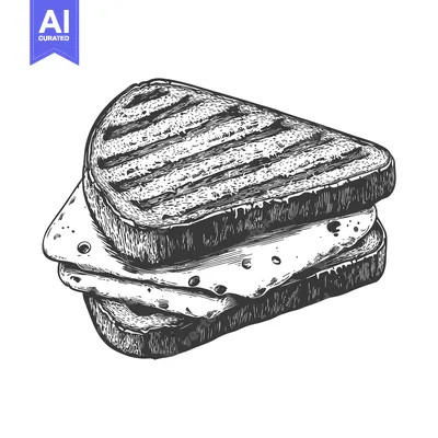 Aset desain premium: Grilled Cheese Sandwich Illustration Delicious Food