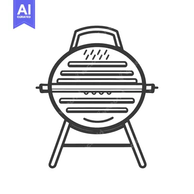 Premium design asset: A simple black and white illustration depicts a barbecue grill