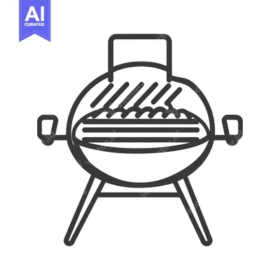 Aset desain premium: Simple black and white illustration of a charcoal barbecue grill