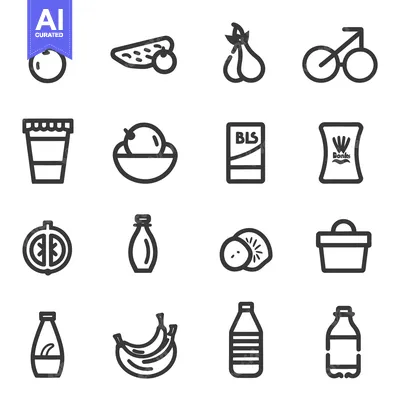 Aset premium populer: Various Food Items and a Bicycle Represented in Simplified Line Art