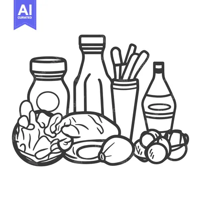 Premium design asset: An assortment of food items depicted in an illustration style