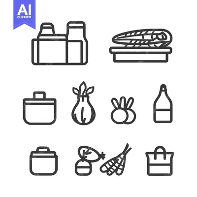 Premium design asset: Simple black and white line icons representing groceries and food item