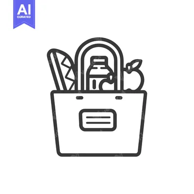 Aset premium populer: Minimalist Icon of a Reusable Grocery Bag Filled with Healthy Food Ite