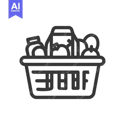 Premium design asset: Minimalist Grocery Basket Icon with Food Items Outline Design