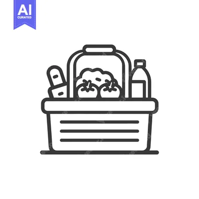 Popular premium asset: Picnic Basket Icon: Tomatoes, Bread, Salad, and Drink Bottle in Simple