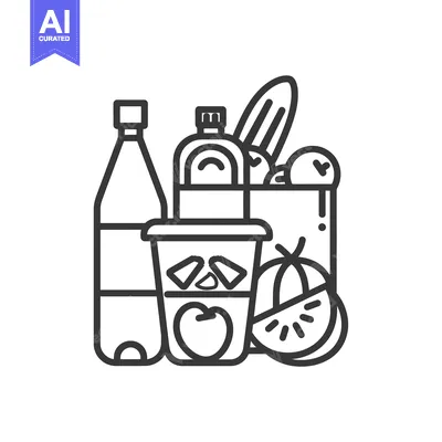 Aset desain premium: Grocery Shopping Bag with Produce, Beverages and Snacks