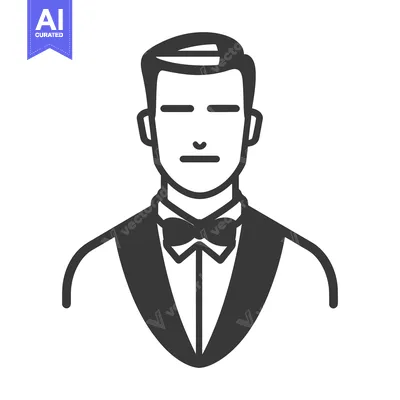Aset premium populer: A stylized illustrated person wearing a bow tie and formal attire
