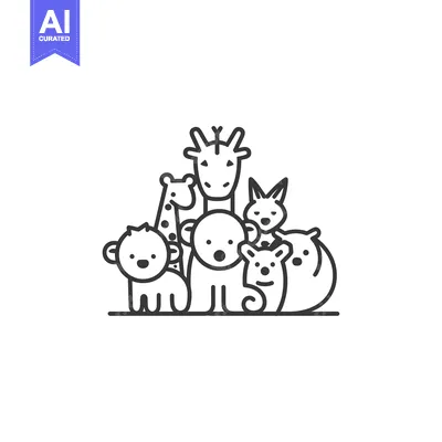Aset premium populer: Group of Cute Cartoon Animals in Outline