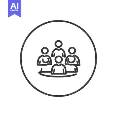 Premium design asset: Teamwork Circle Icon: Collaborative Group Meeting, Minimalist Line Art