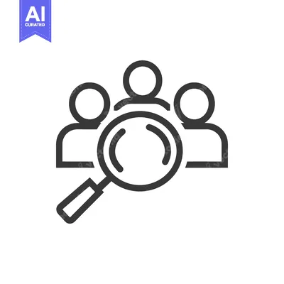 Aset desain premium: Team Search: Magnifying Glass Focuses on Group of People Icon