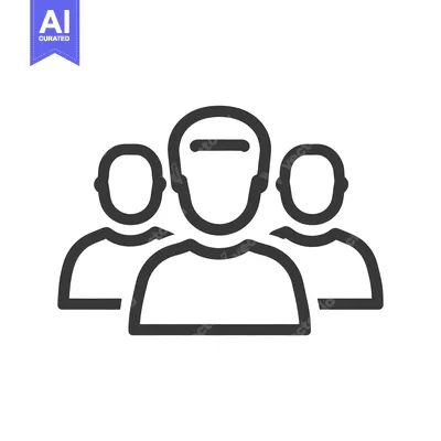 Aset desain premium: Group Icon: Three Abstract Figures in Dark Outline on White Background