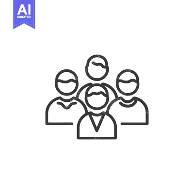 Aset premium populer: Teamwork Icon: Group of People in Simple Line Art Style