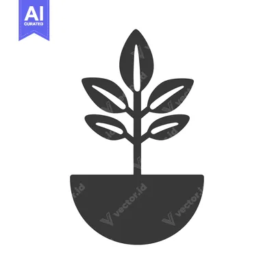 Aset desain premium: A small plant growing within a simple rounded pot is shown