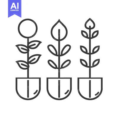 Premium design asset: Three potted plant illustrations showing variations in leaves and bloo