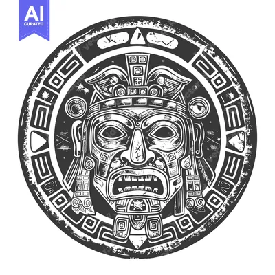 Aset premium populer: Grunge Aztec Mask with Geometric Design and Feathers