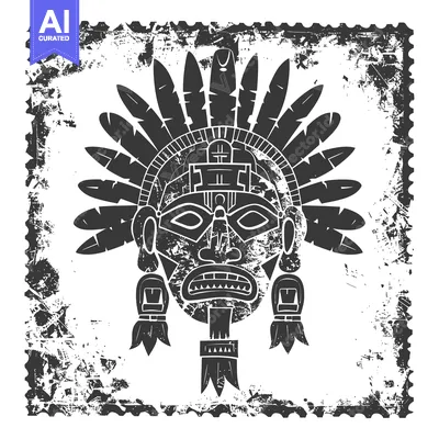 Aset premium populer: Grunge Stamp Featuring a Native American Mask