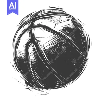 Aset desain premium: Grunge Style Black and White Basketball Illustration