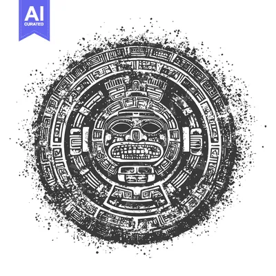 Premium design asset: Grungy Black and White Circular Design with an Aztec Mask