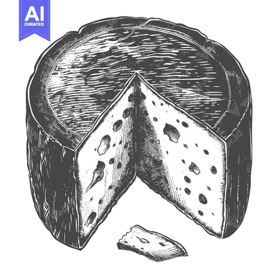Aset desain premium: A wheel of cheese cut into wedges and a small piece