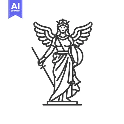 Aset premium populer: Minimalist Line Art: Winged Victory Statue with Sword and Crown