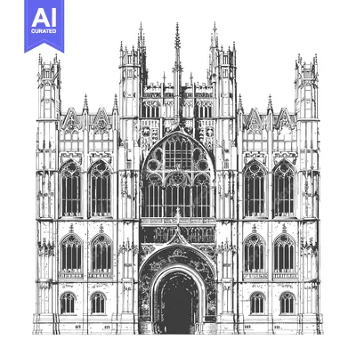 Premium design asset: Gothic Architecture Building Facade Detailed Drawing