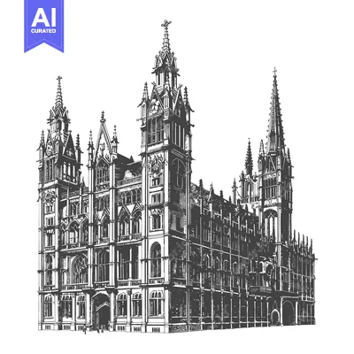 Aset premium populer: Gothic Architecture Building Detailed Line Drawing