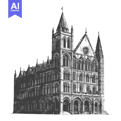 Premium design asset: Gothic Architecture Building Detailed Line Drawing