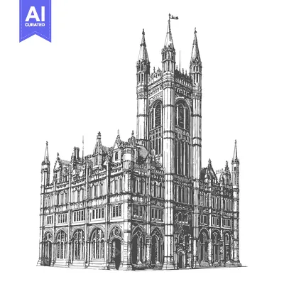 A Detailed Drawing Of A Grand Gothic Style Building