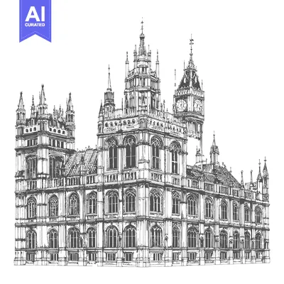 Aset desain premium: A Detailed Line Drawing of the Palace of Westminster