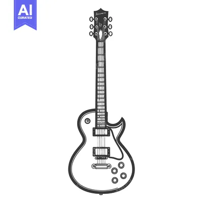 Popular premium asset: A detailed black and white drawing of an electric guitar