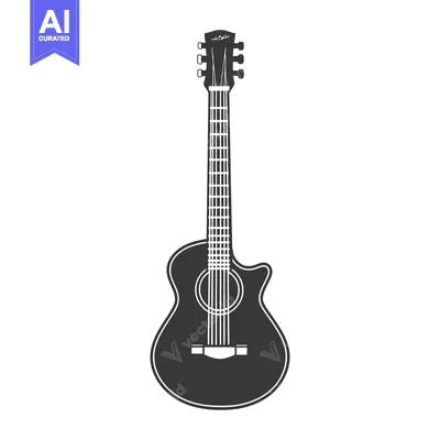 Aset premium populer: A detailed silhouette illustration of an acoustic guitar instrument