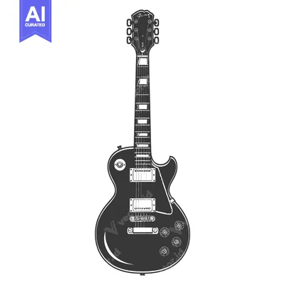 Aset desain premium: An illustrated black electric guitar with detailed components present