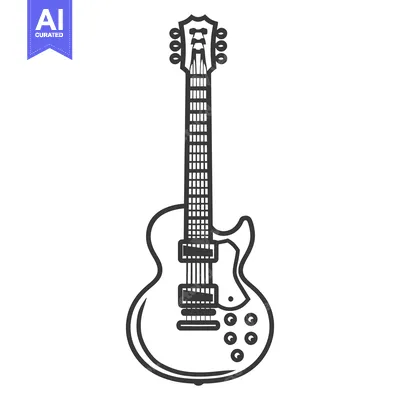 Premium design asset: A black and white illustration of a classic electric guitar