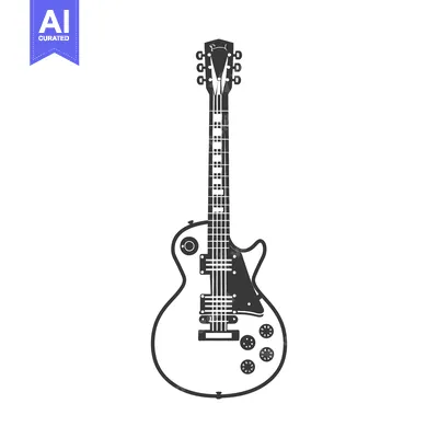 Aset premium populer: A black and white illustration of a six string electric guitar