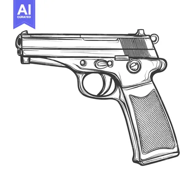 Popular premium asset: A detailed black and white drawing depicting a handgun weapon
