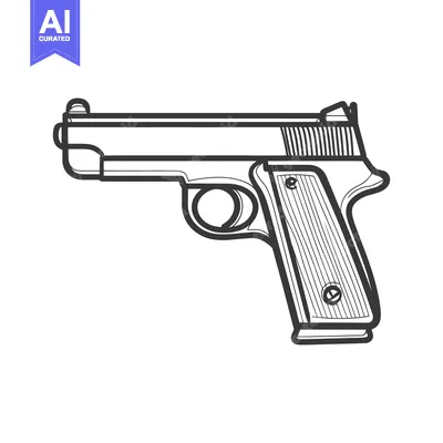 Outlined illustration presenting a black pistol against a white backgr