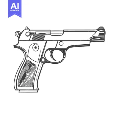 Aset desain premium: A Detailed Black and White Illustration Depicting a Handgun Pistol