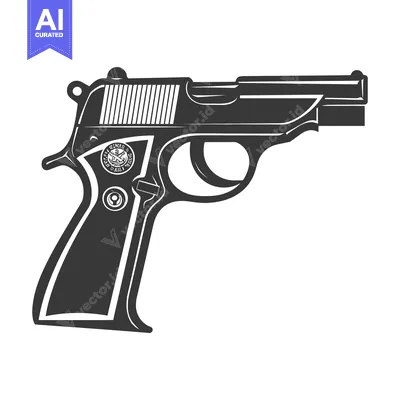 Premium design asset: A stylized black and white image featuring a handgun weapon