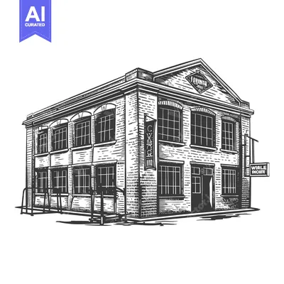 Aset premium populer: A Detailed Drawing Of A Brick Building With Many Windows
