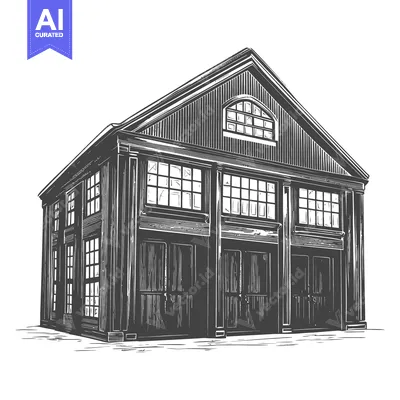 Aset desain premium: A Detailed Drawing Of A Large Wooden Building