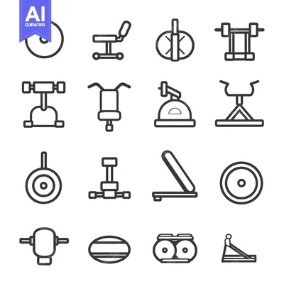 Aset desain premium: Gym Equipment Icons in Black and White