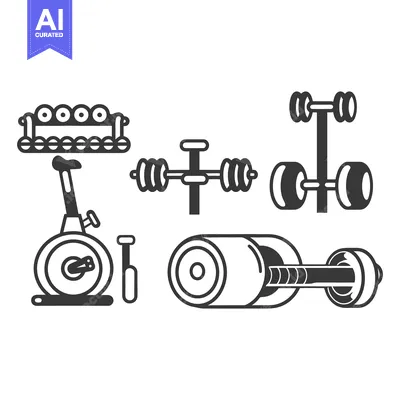 Popular premium asset: Collection of stylized exercise equipment elements in a line drawing s