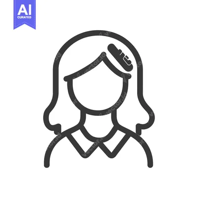 Aset premium populer: Simple line art icon depicting a woman with hair accessory
